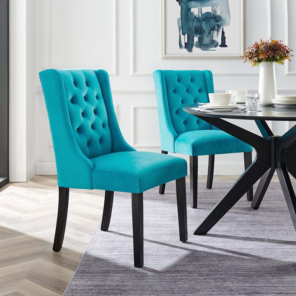 Blue finish button tufted performance velvet dining chairs - set of 2 by Modway