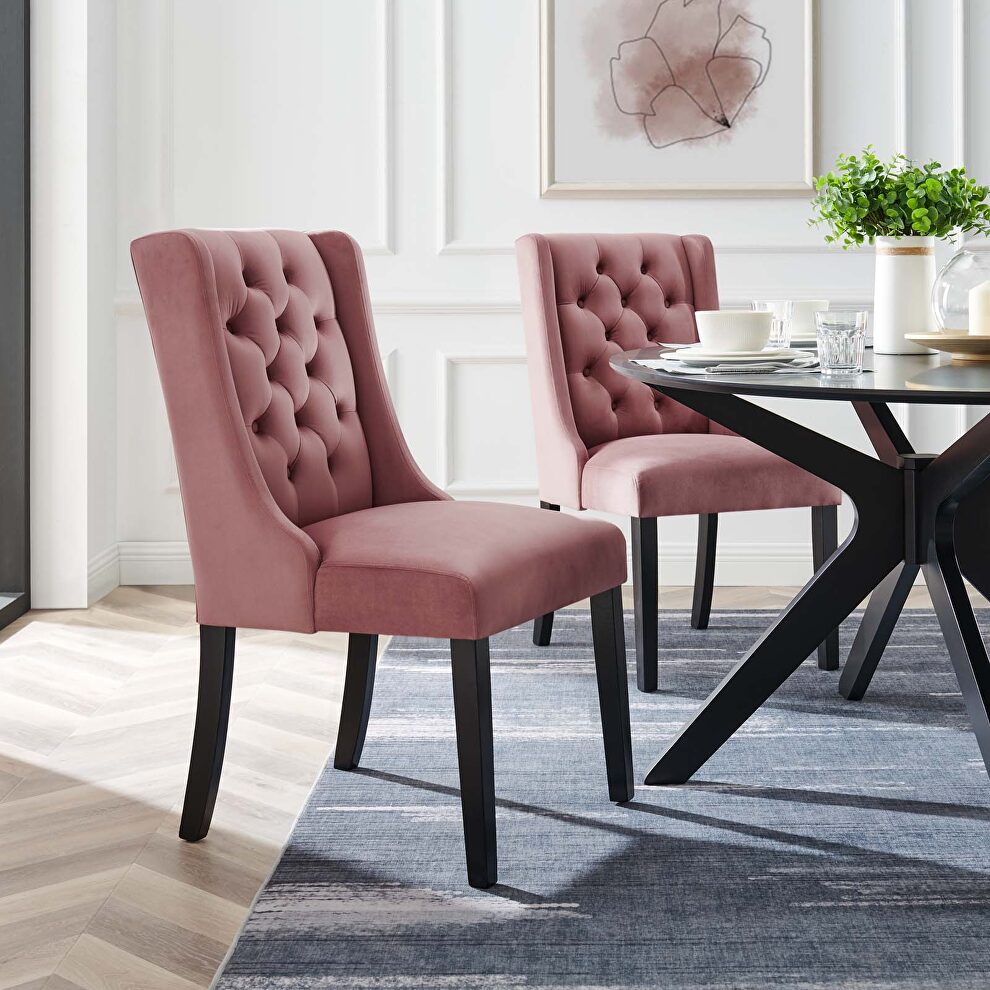 Dusty rose finish button tufted performance velvet dining chairs - set of 2 by Modway