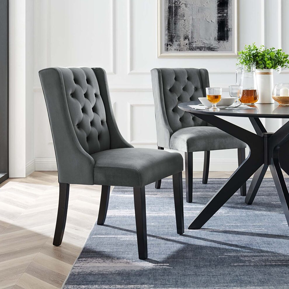 Gray finish button tufted performance velvet dining chairs - set of 2 by Modway