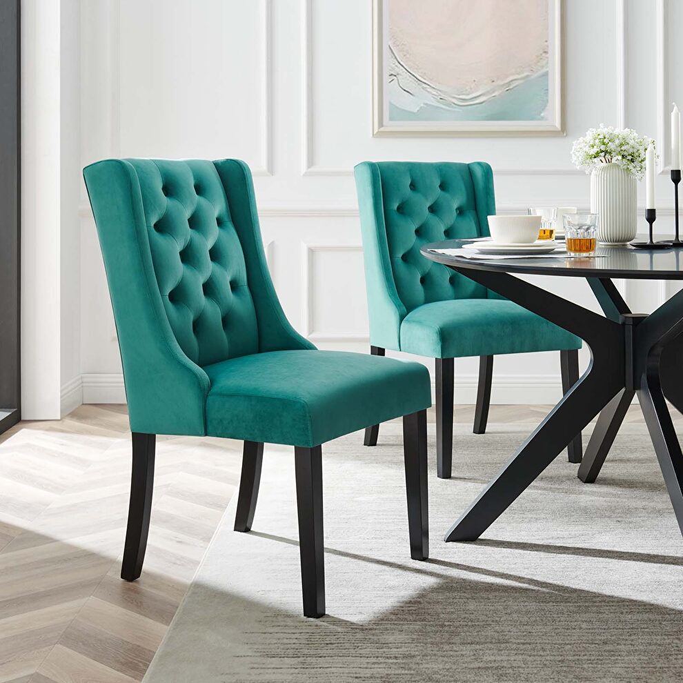 Teal finish button tufted performance velvet dining chairs - set of 2 by Modway