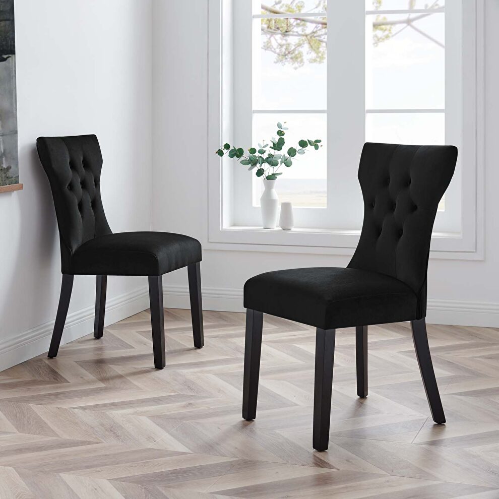 Black finish softly tapered back performance velvet dining chairs - set of 2 by Modway
