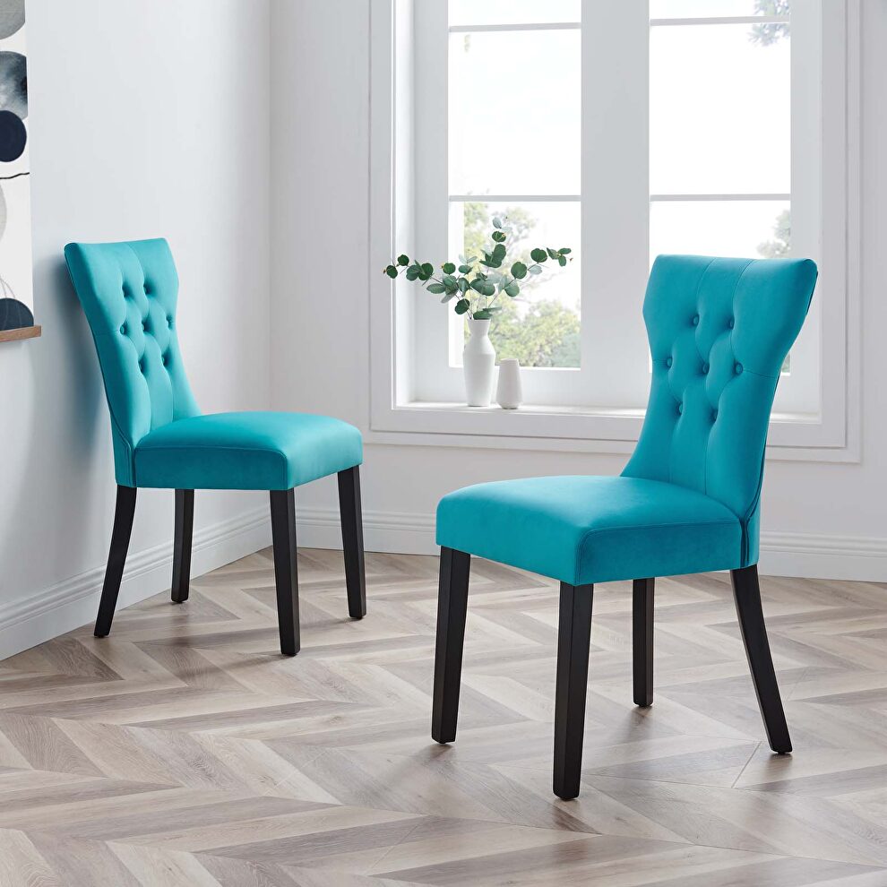 Blue finish softly tapered back performance velvet dining chairs - set of 2 by Modway