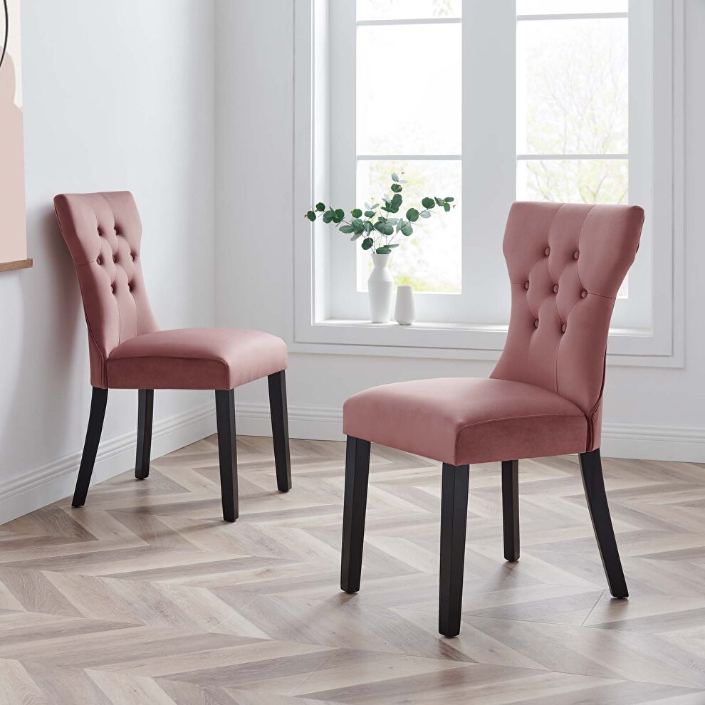 Dusty rose finish softly tapered back performance velvet dining chairs - set of 2 by Modway