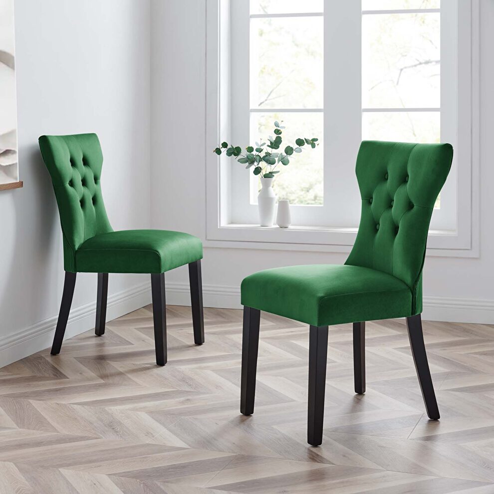 Emerald finish softly tapered back performance velvet dining chairs - set of 2 by Modway