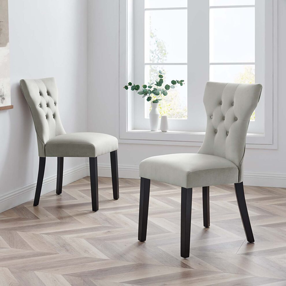 Light gray finish softly tapered back performance velvet dining chairs - set of 2 by Modway