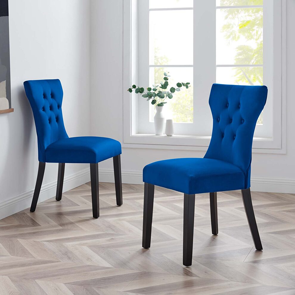 Navy finish softly tapered back performance velvet dining chairs - set of 2 by Modway