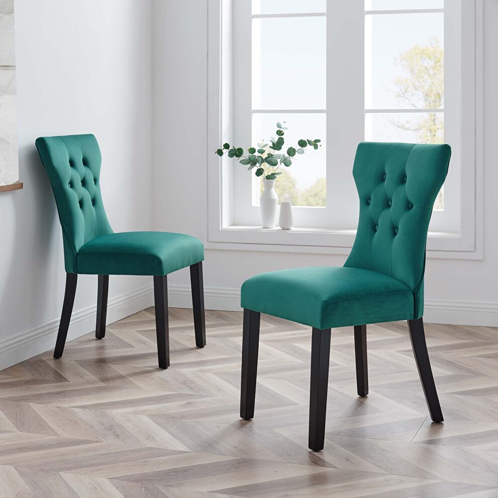 Teal finish softly tapered back performance velvet dining chairs - set of 2 by Modway