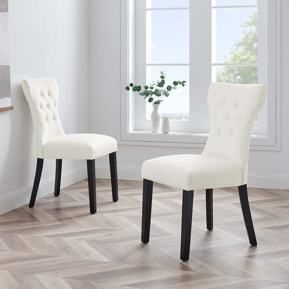 White finish softly tapered back performance velvet dining chairs - set of 2 by Modway