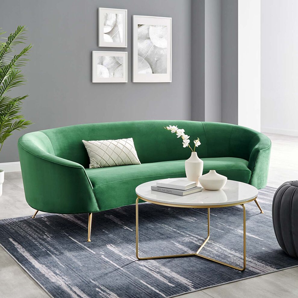 Upholstered performance velvet sofa in emerald finish by Modway