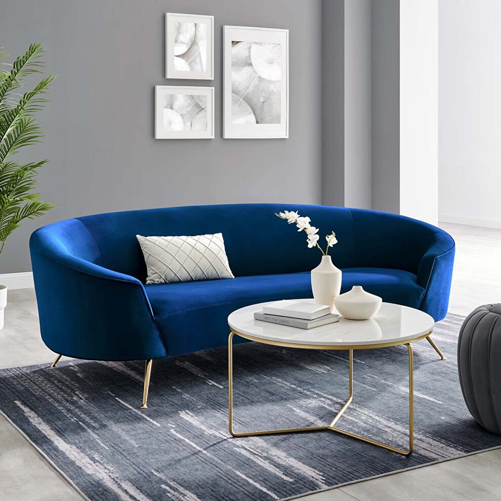 Upholstered performance velvet sofa in navy finish by Modway