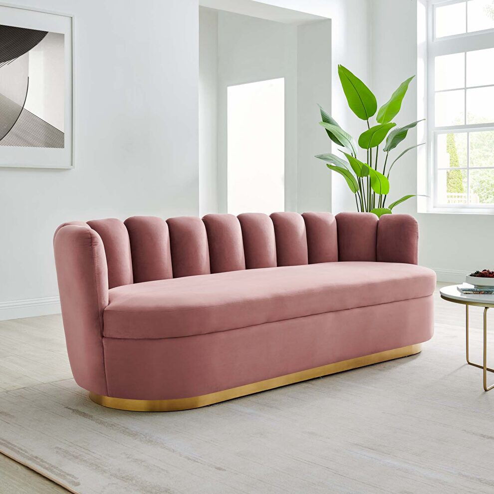Channel tufted performance velvet sofa in dusty rose finish by Modway