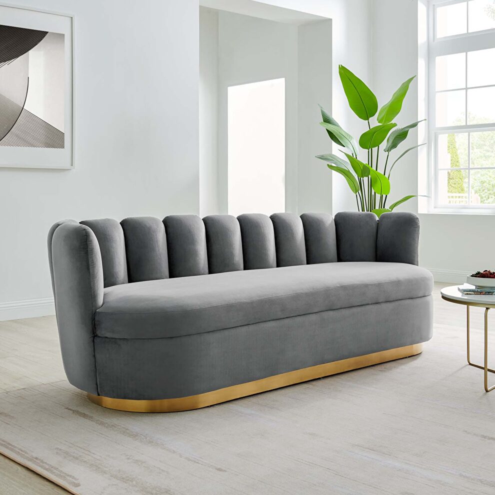 Channel tufted performance velvet sofa in gray finish by Modway