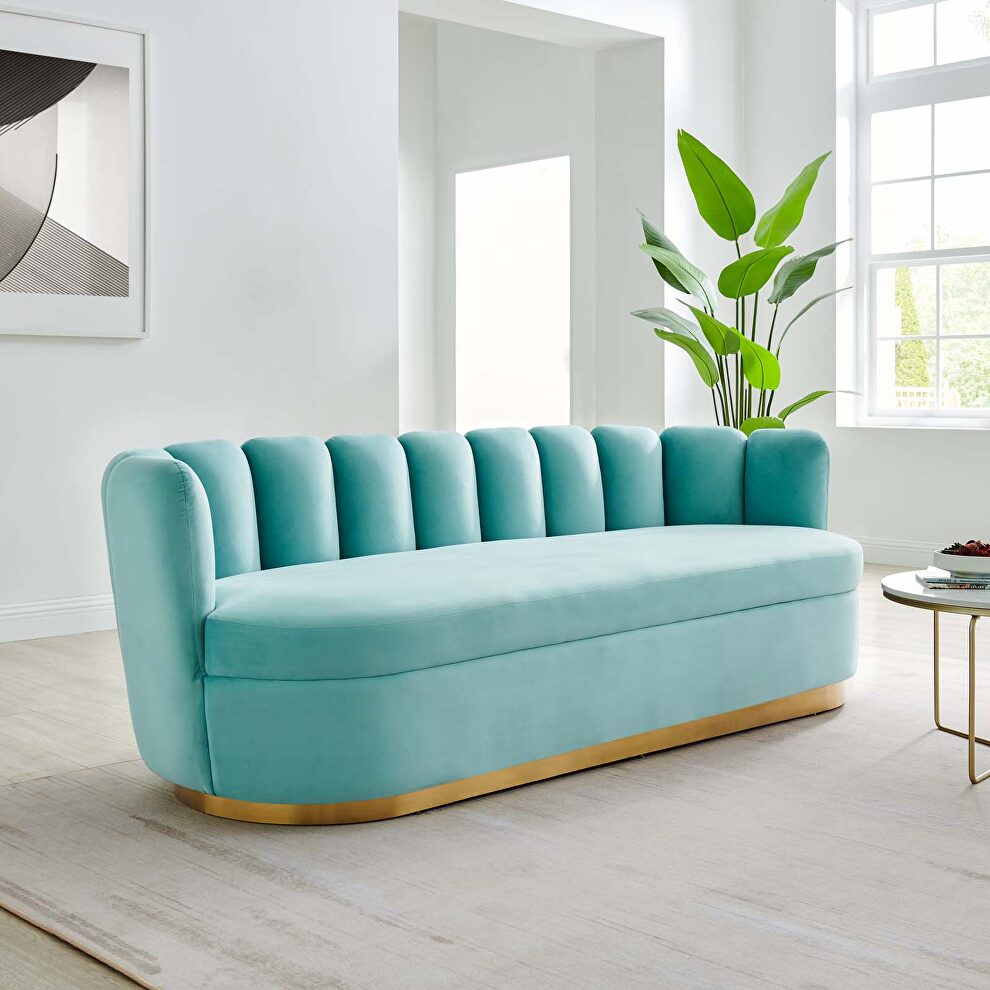 Channel tufted performance velvet sofa in mint finish by Modway