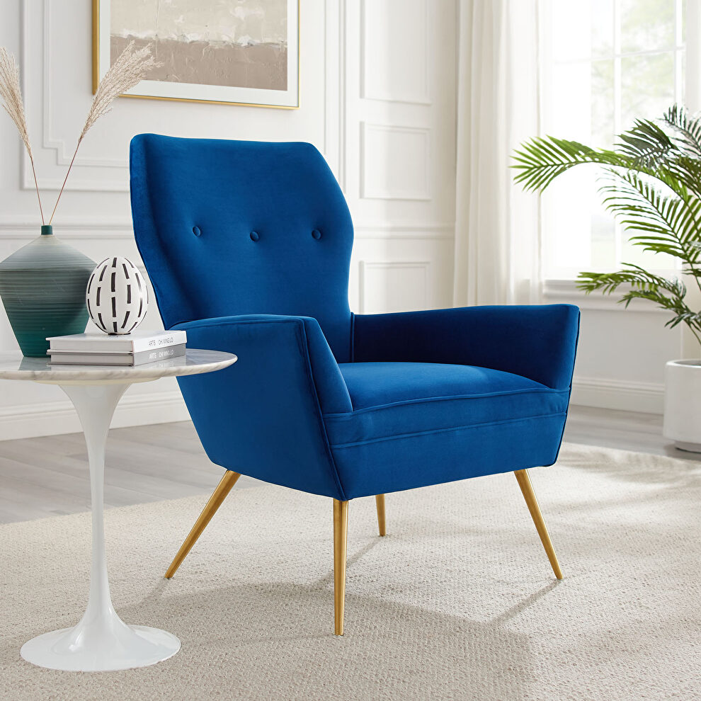 Navy finish button tufted performance velvet upholstery chair by Modway
