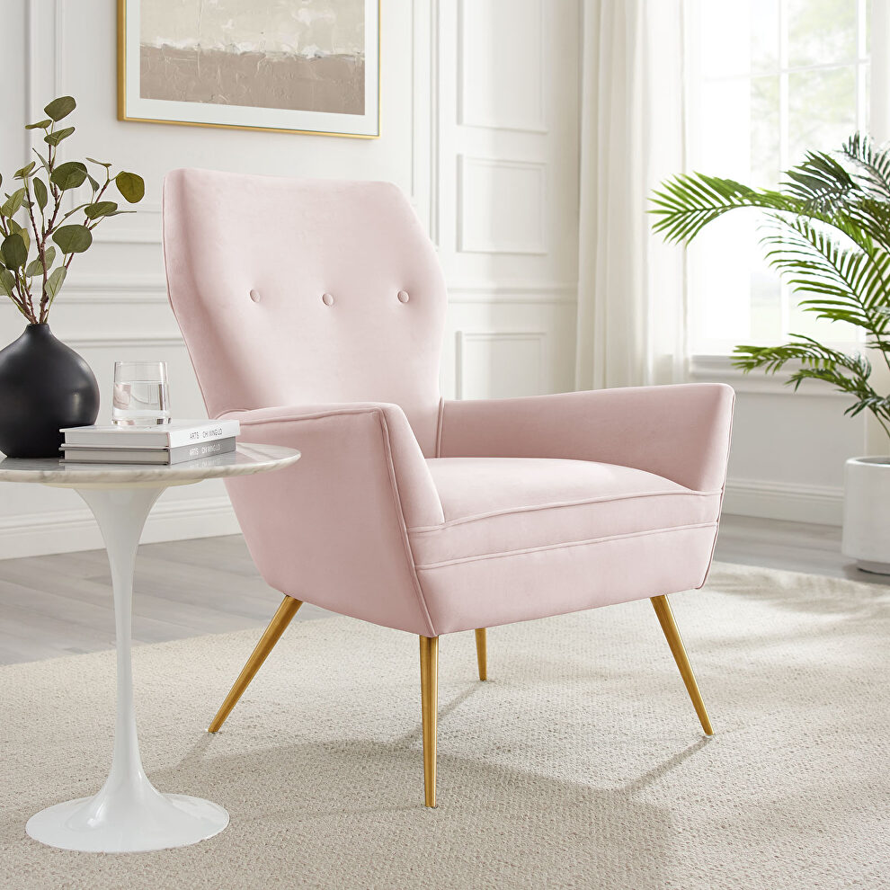 Pink finish button tufted performance velvet upholstery chair by Modway