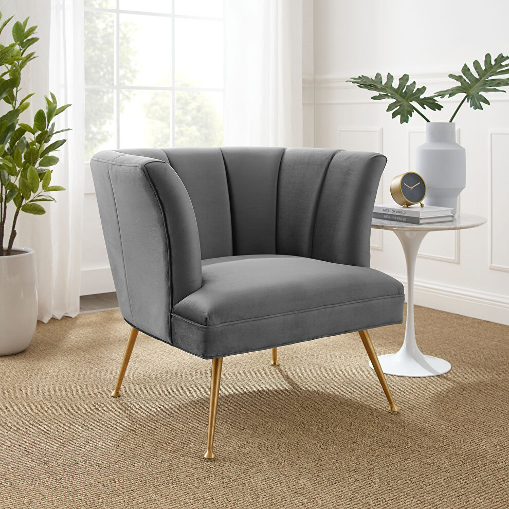 Channel tufted performance velvet chair in gray finish by Modway