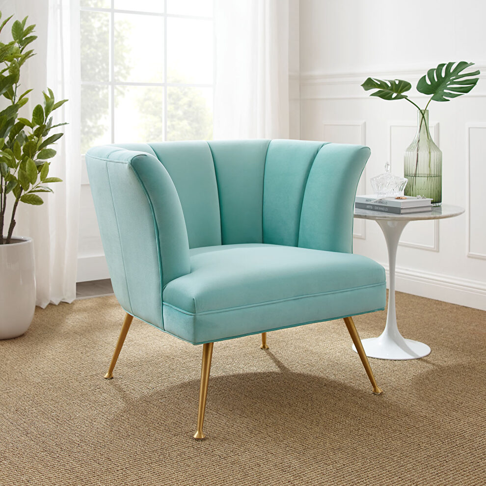 Channel tufted performance velvet chair in mint finish by Modway