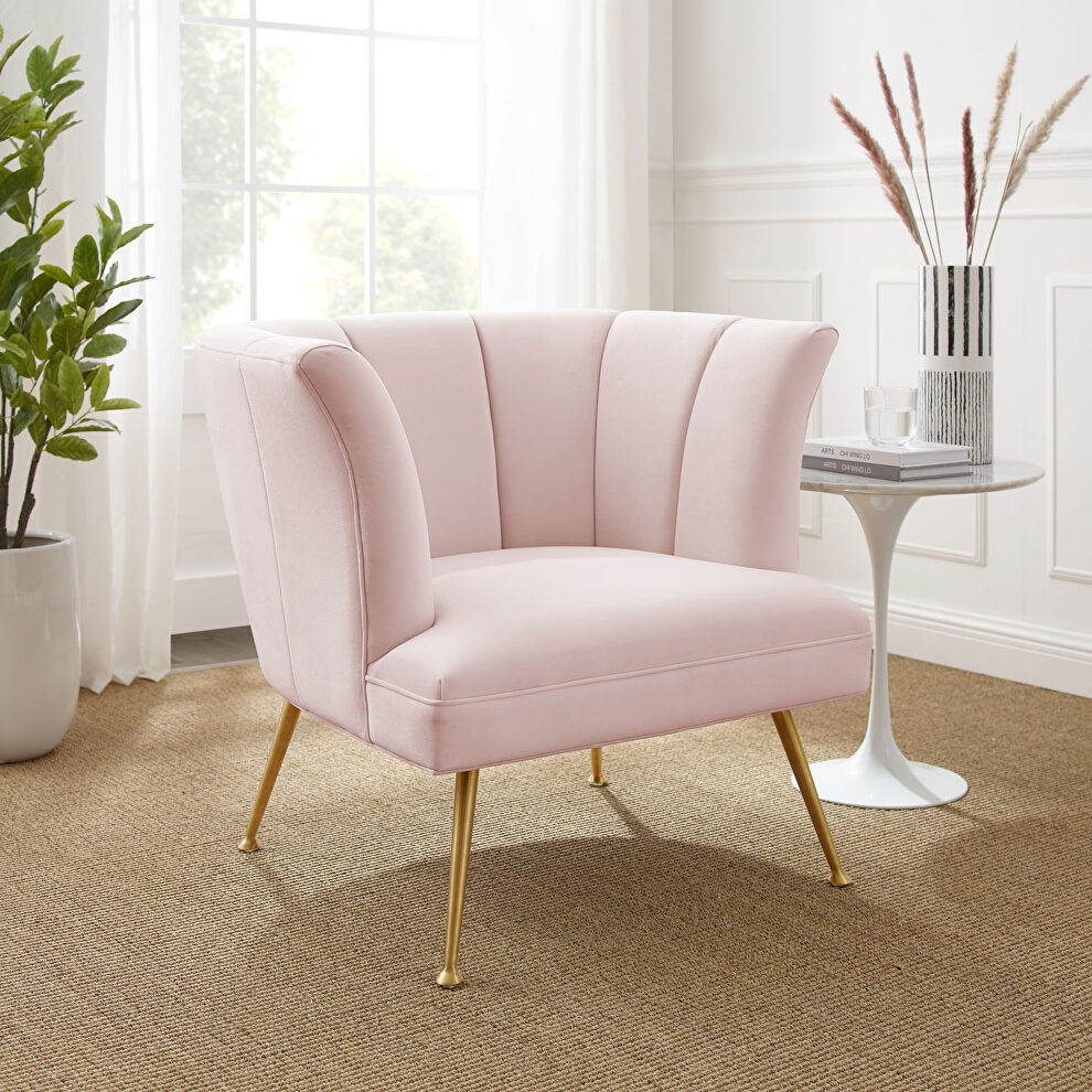 Channel tufted performance velvet chair in pink finish by Modway