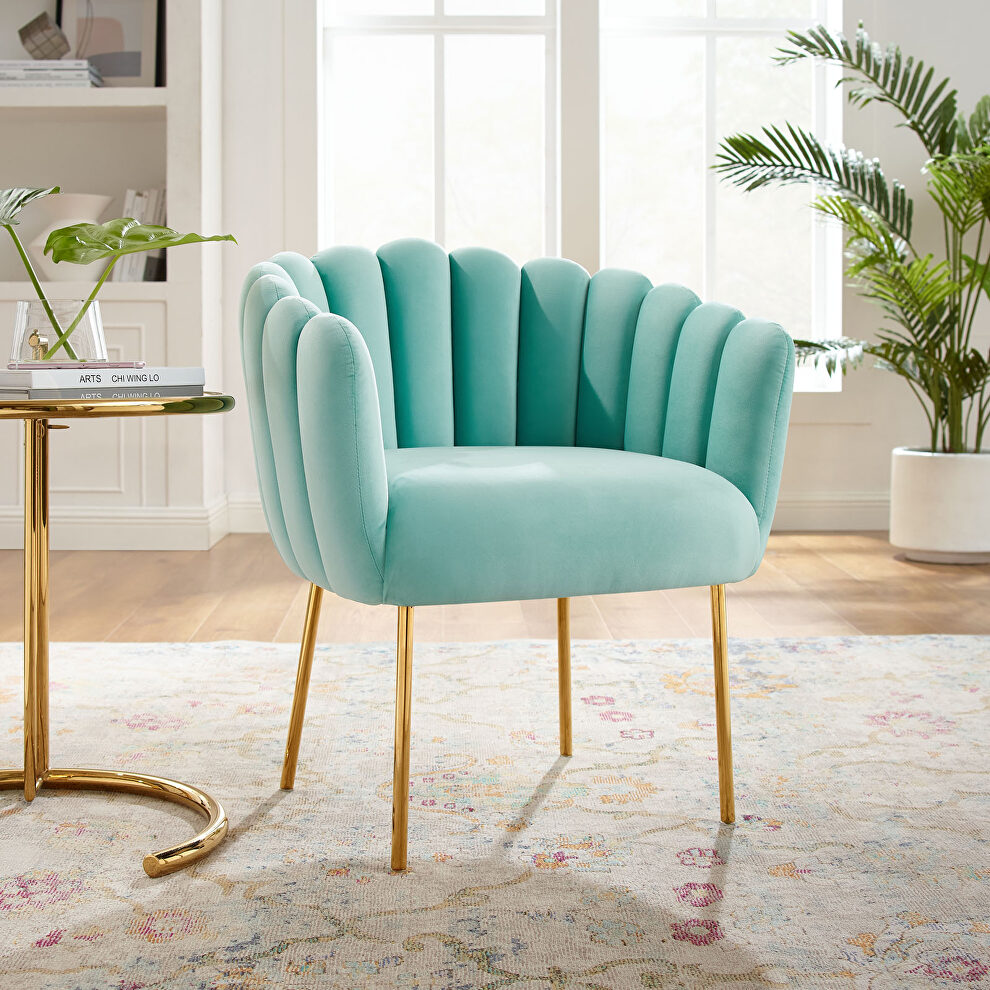 Mint finish channel tufted performance velvet upholstery chair by Modway