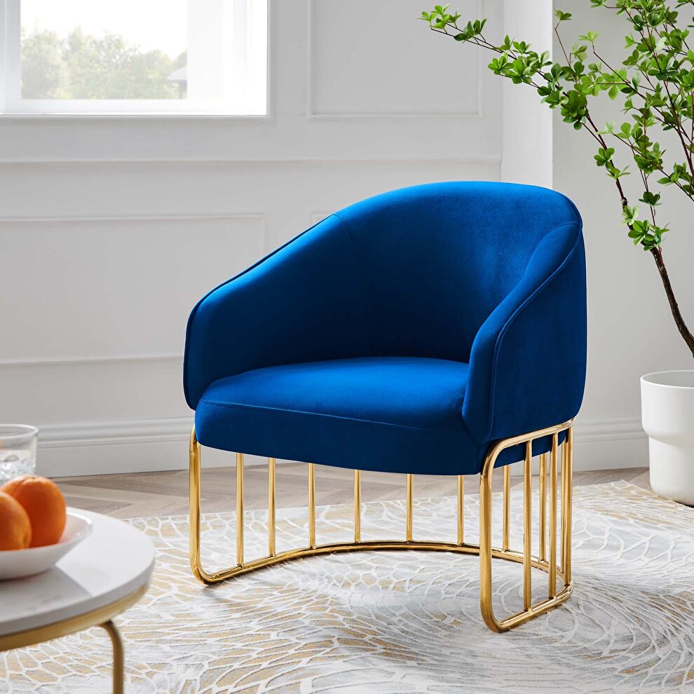 Navy performance velvet and gold-plated stainless steel base chair by Modway