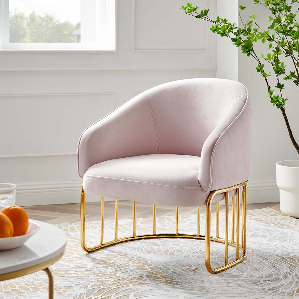 Pink performance velvet and gold-plated stainless steel base chair by Modway