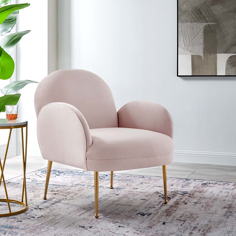 Pink performance velvet chair with gold stainless steel legs by Modway