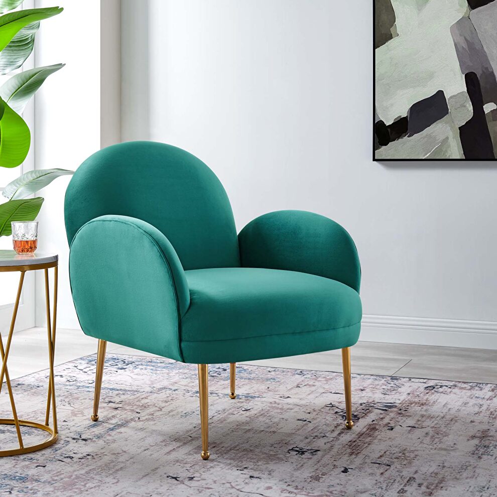 Teal performance velvet chair with gold stainless steel legs by Modway