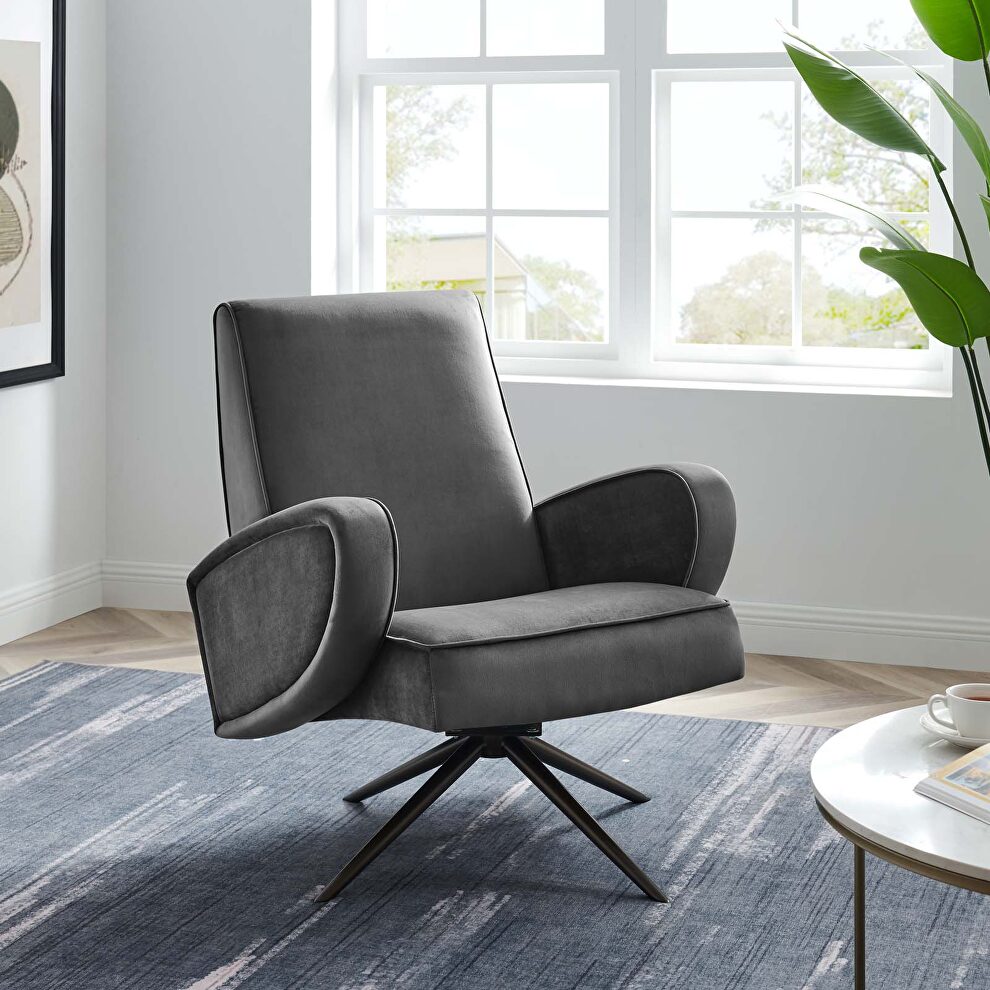 Gray finish performance velvet upholstery 360-degree swivel chair by Modway