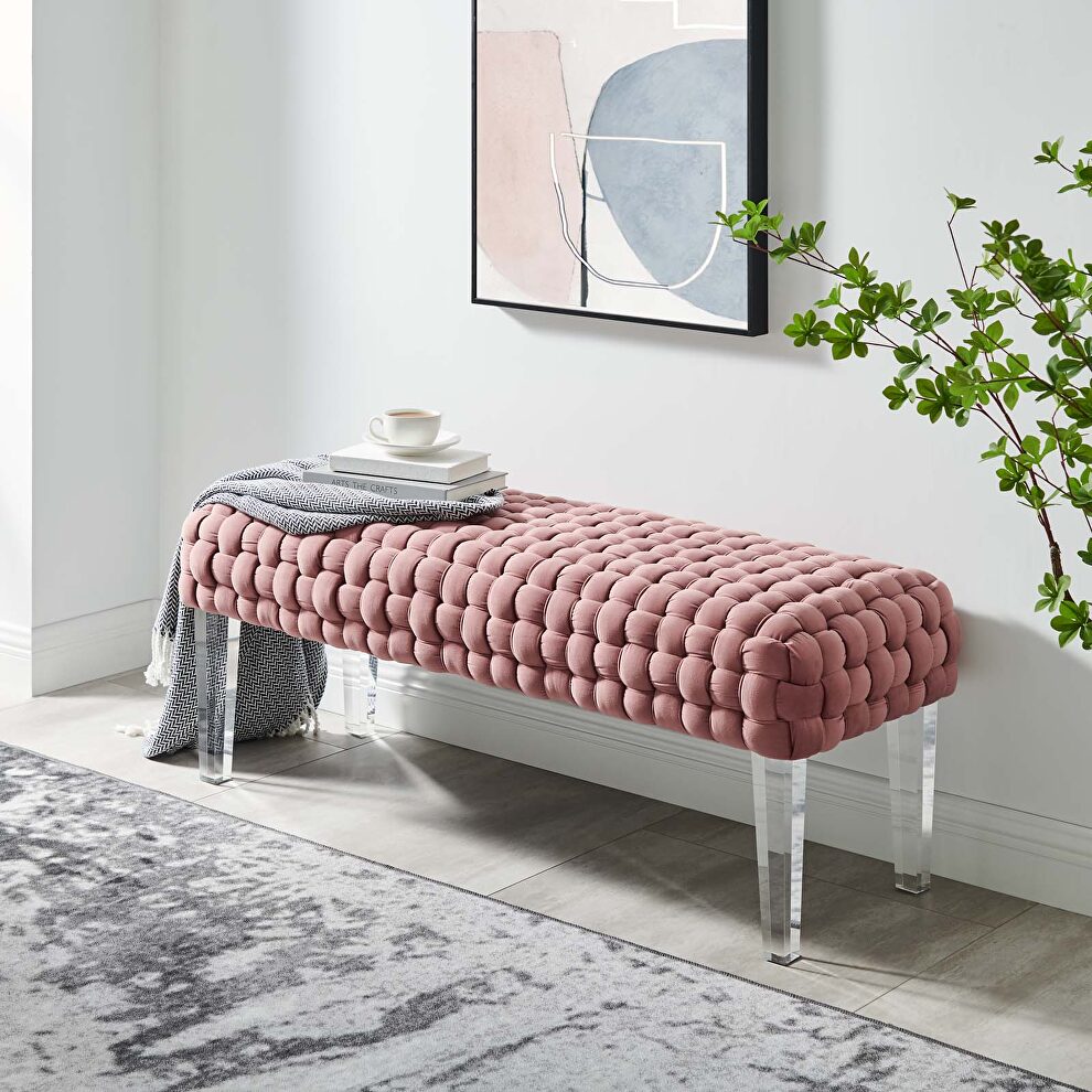 Woven performance velvet upholstery ottoman in dusty rose finish by Modway