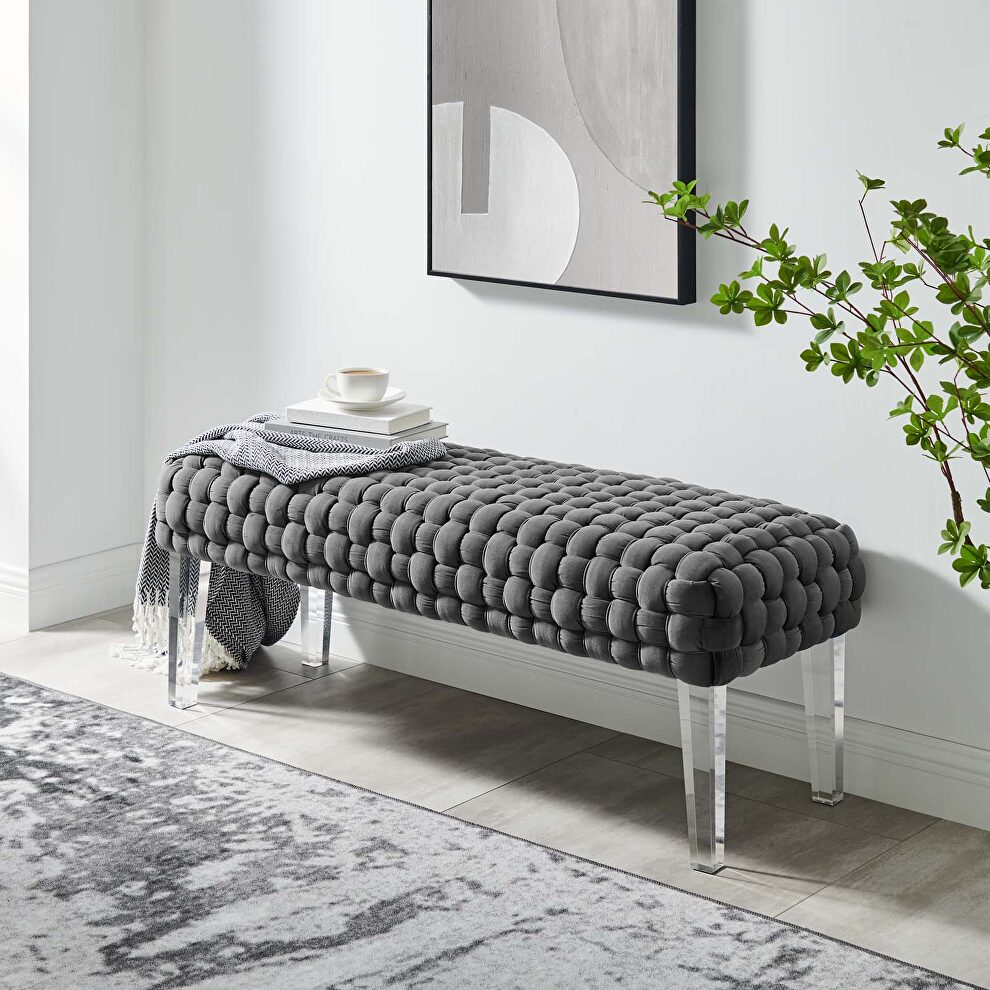 Woven performance velvet upholstery ottoman in gray finish by Modway