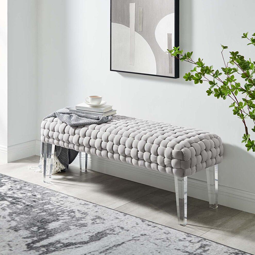 Woven performance velvet upholstery ottoman in light gray finish by Modway