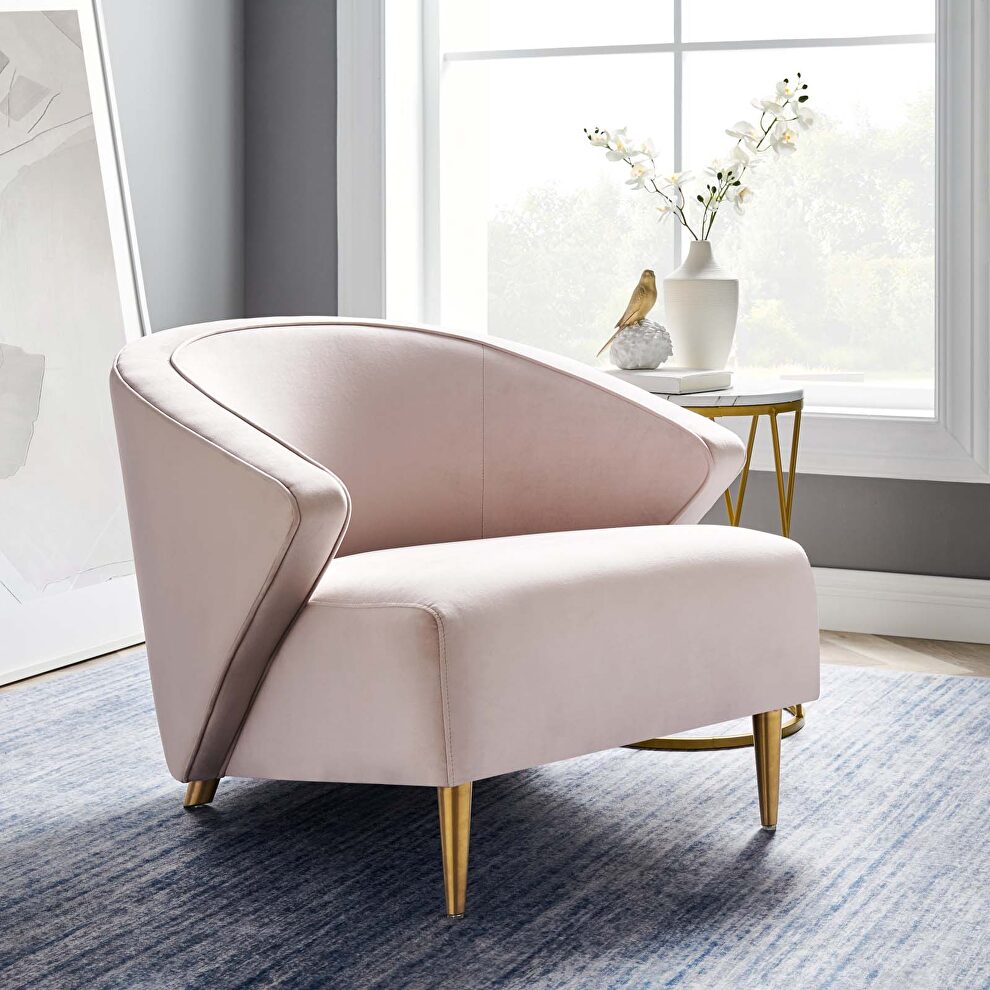 Pink performance velvet chair with brushed gold stainless steel legs by Modway