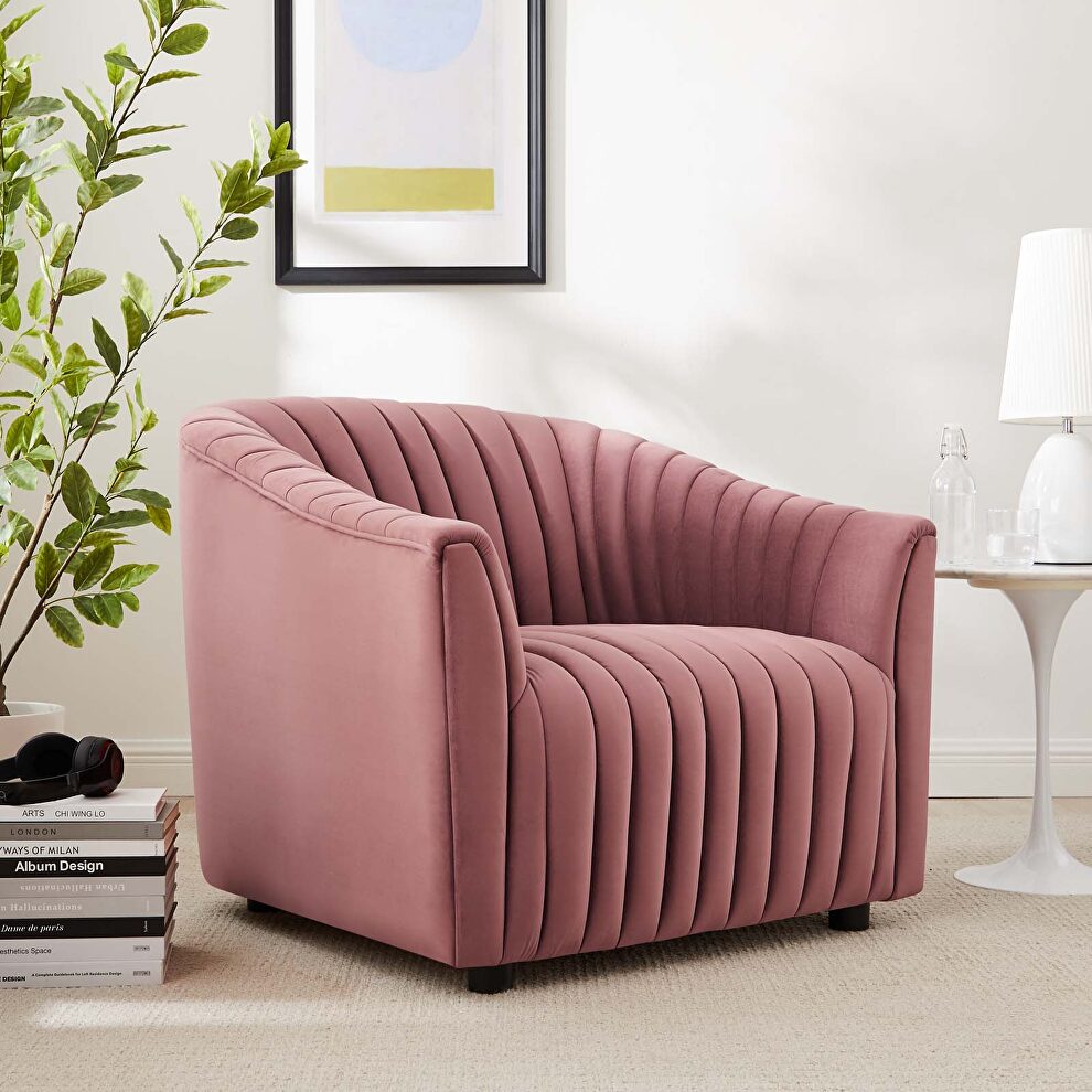 Dusty rose finish performance velvet upholstery channel tufted chair by Modway