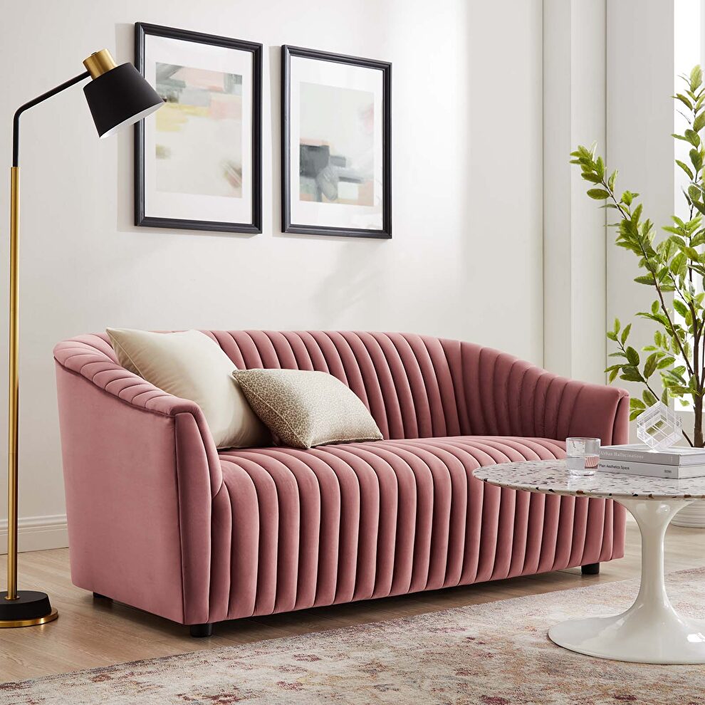 Dusty rose finish performance velvet upholstery channel tufted loveseat by Modway