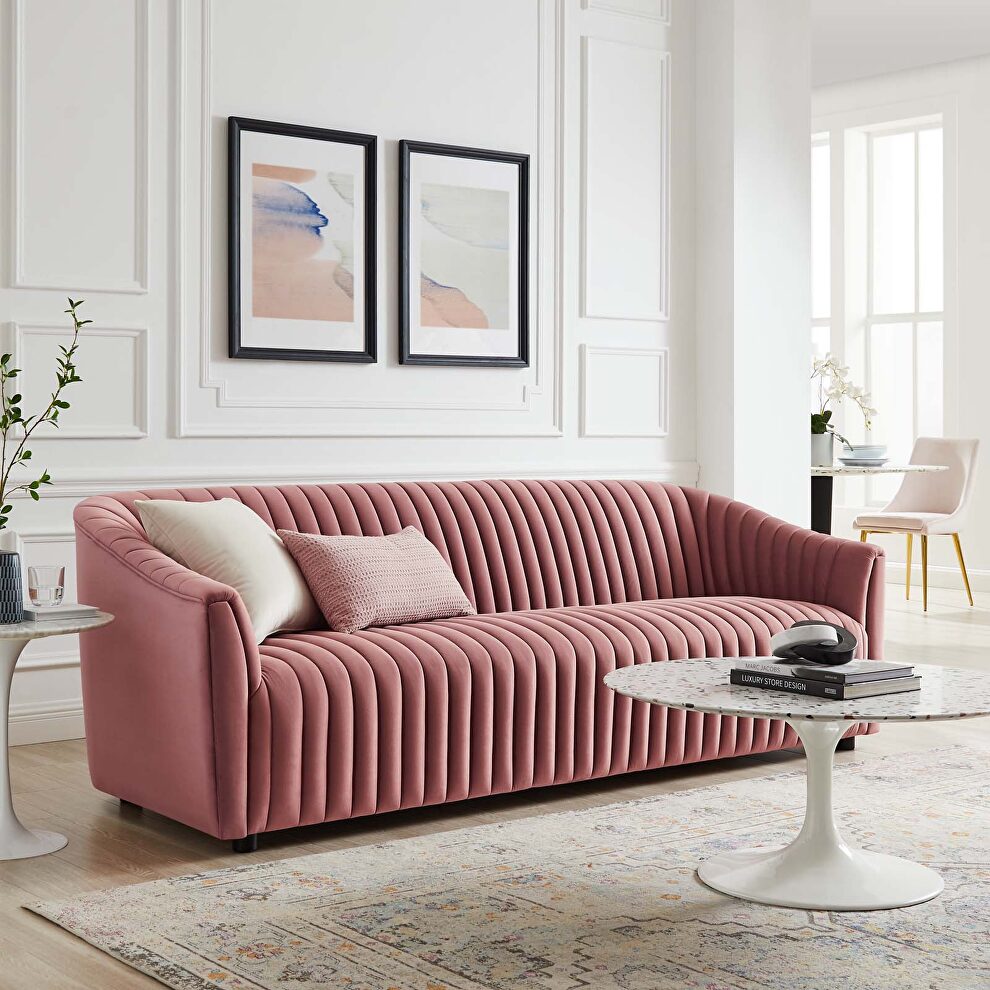 Dusty rose finish performance velvet upholstery channel tufted sofa by Modway