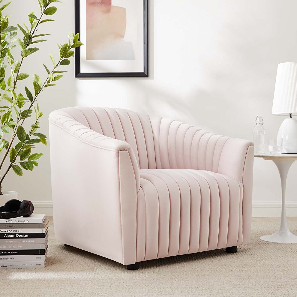 Pink finish performance velvet upholstery channel tufted chair by Modway