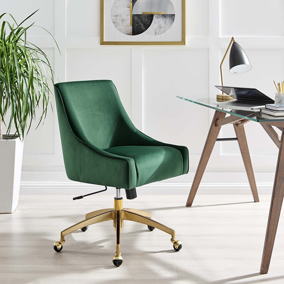 Green finish performance velvet swivel office chair by Modway