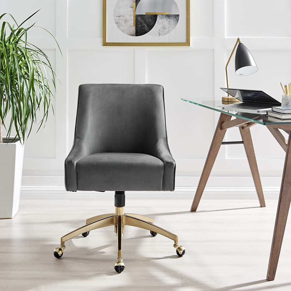 Gray finish performance velvet swivel office chair by Modway
