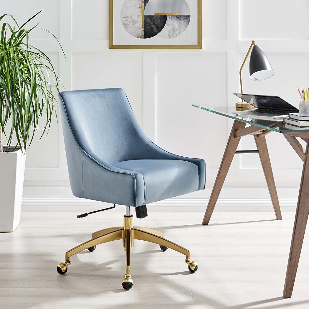 Light blue finish performance velvet swivel office chair by Modway