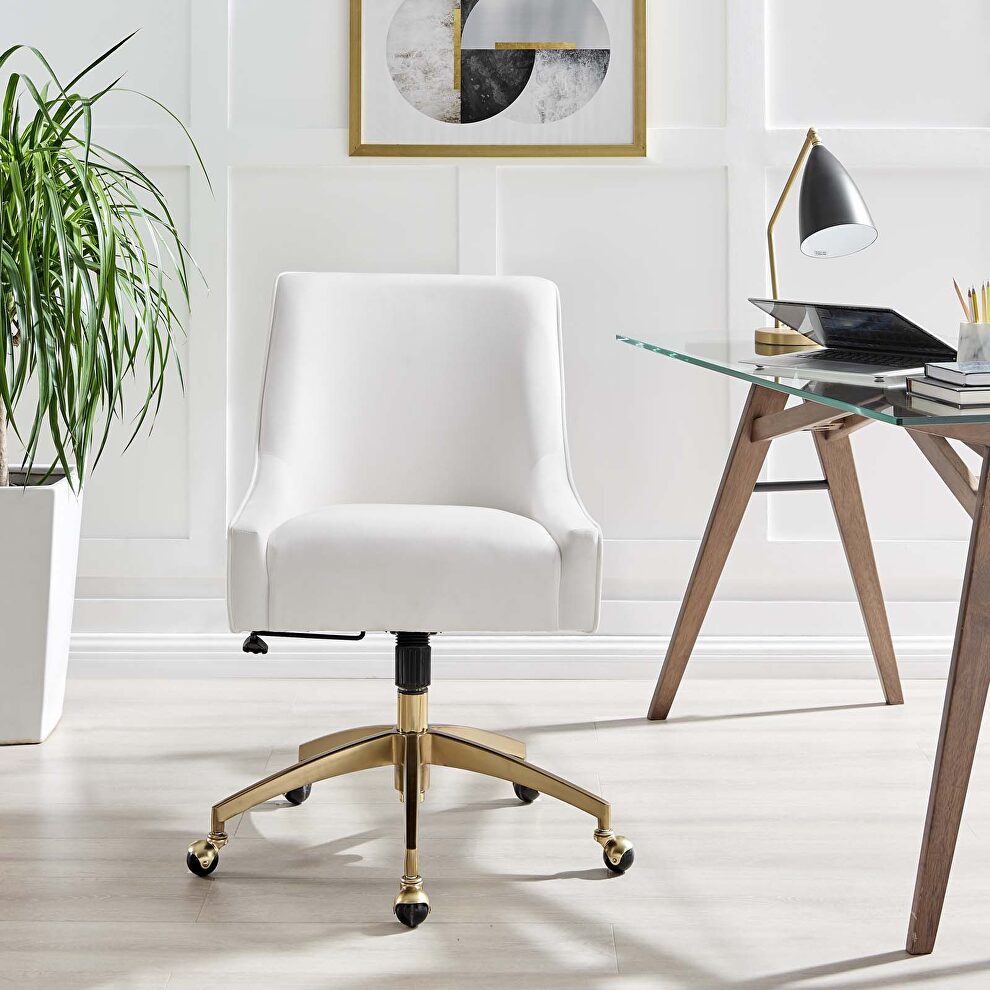 White finish performance velvet swivel office chair by Modway