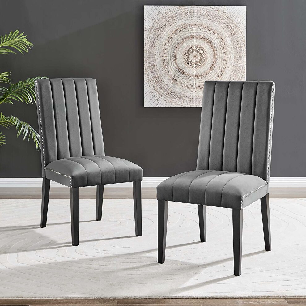 Gray finish performance velvet upholstery dining side chairs/ set of 2 by Modway