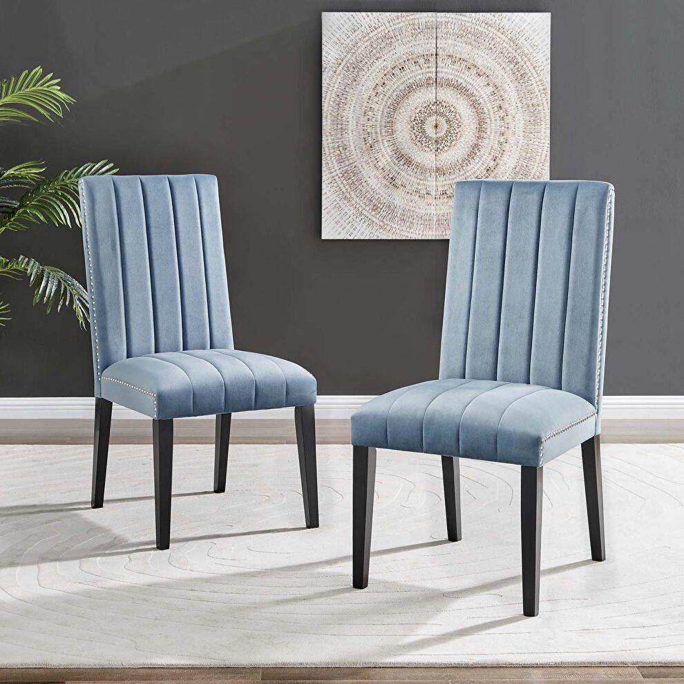 Light blue finish performance velvet upholstery dining side chairs/ set of 2 by Modway