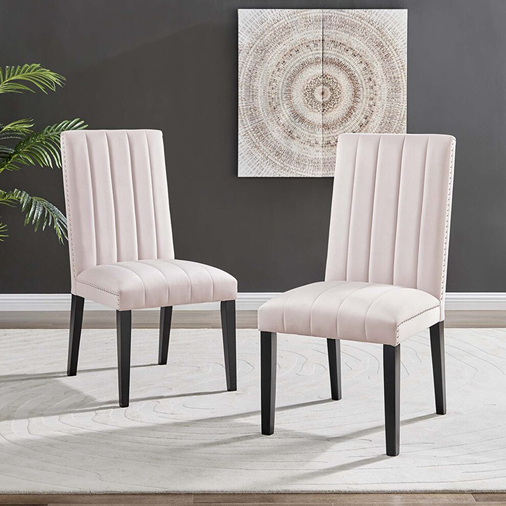 Pink finish performance velvet upholstery dining side chairs/ set of 2 by Modway