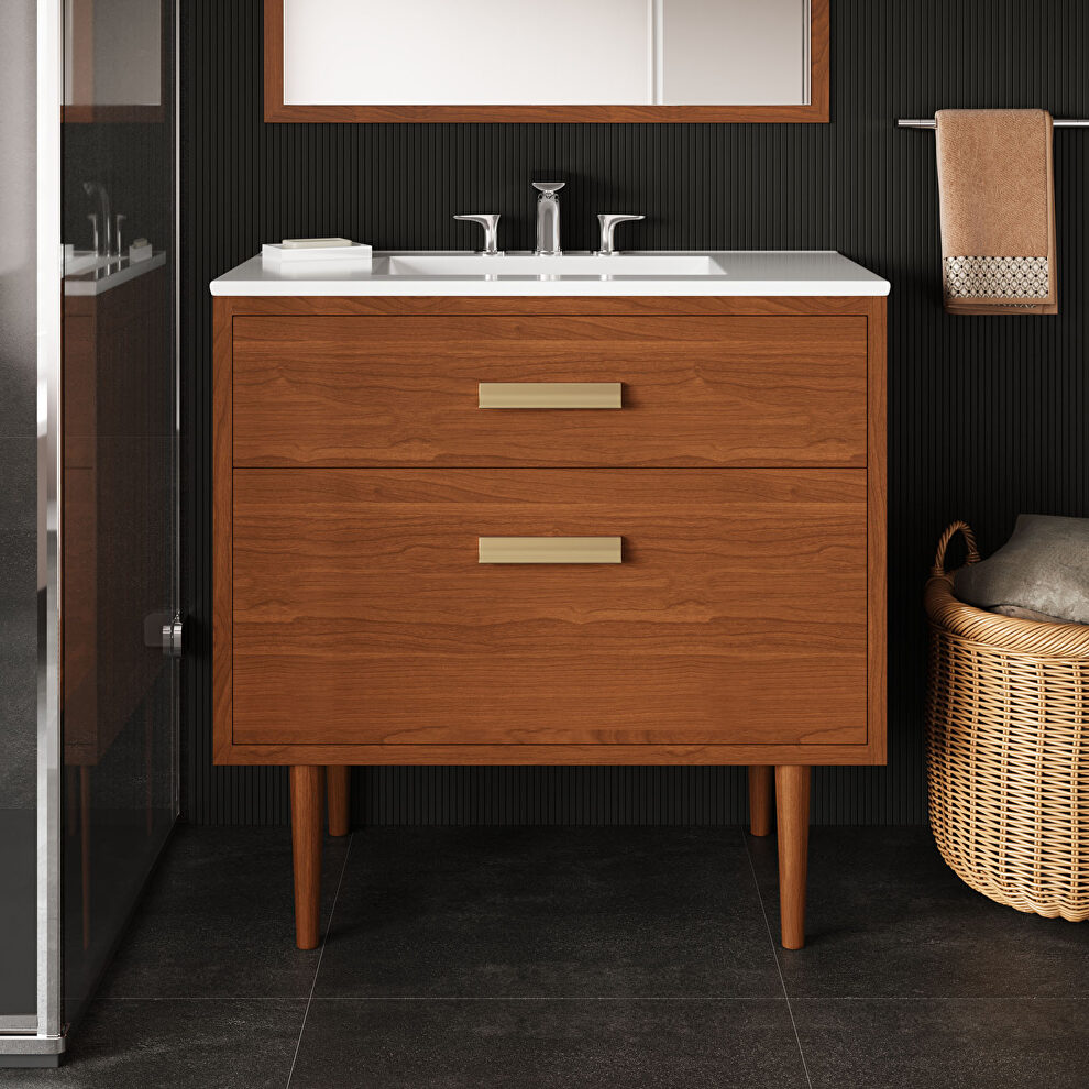 Natural  finish base 36 bathroom vanity by Modway