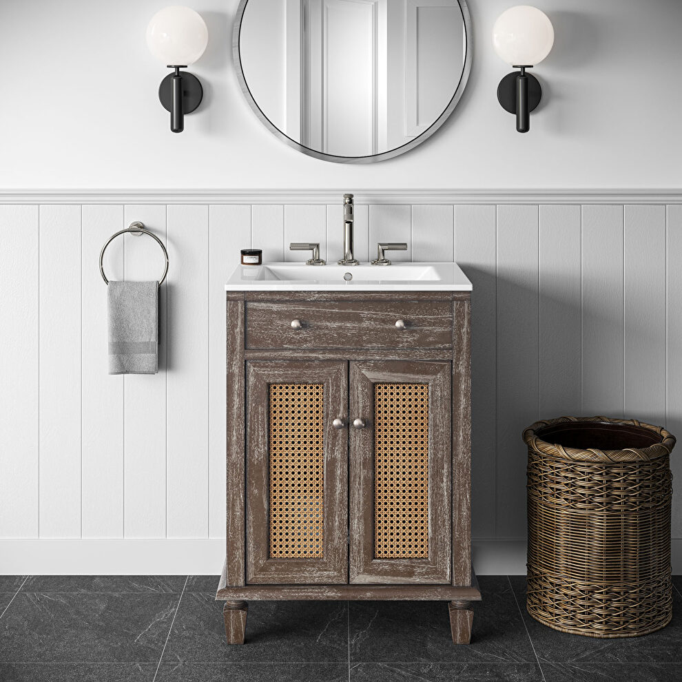Gray finish solid mindi wood bathroom vanity by Modway