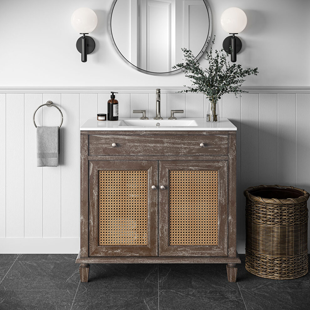 Gray finish solid mindi wood bathroom vanity 36 by Modway