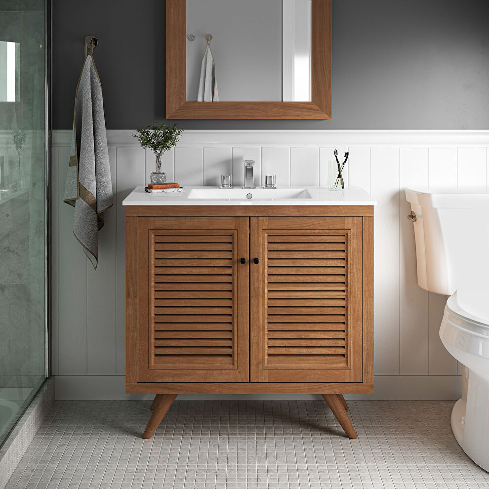 Natural finish solid teak wood bathroom vanity 36 by Modway
