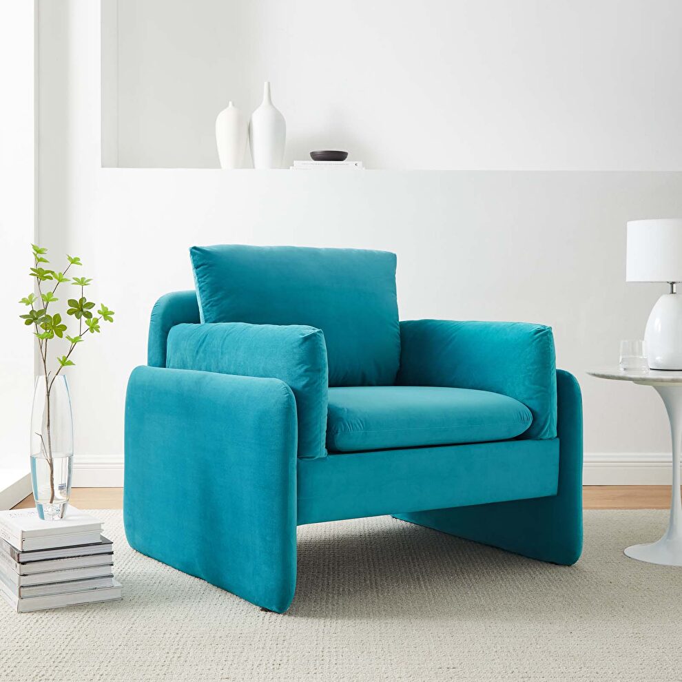 Blue finish stain-resistant performance velvet upholstery chair by Modway