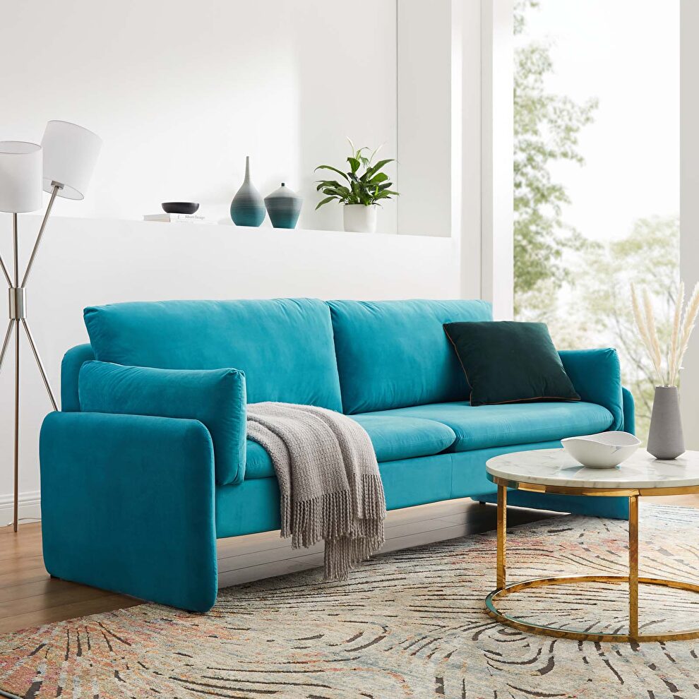 Blue finish stain-resistant performance velvet upholstery sofa by Modway