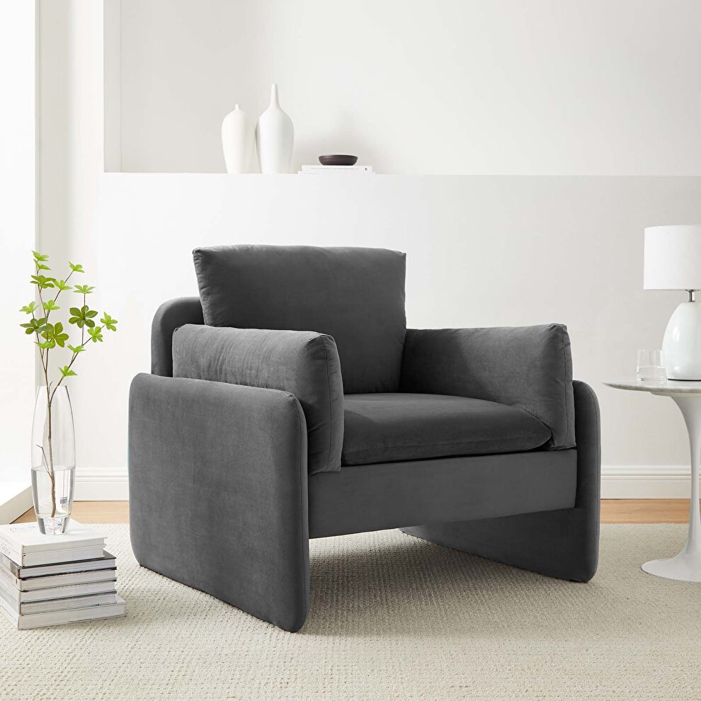 Charcoal finish stain-resistant performance velvet upholstery chair by Modway